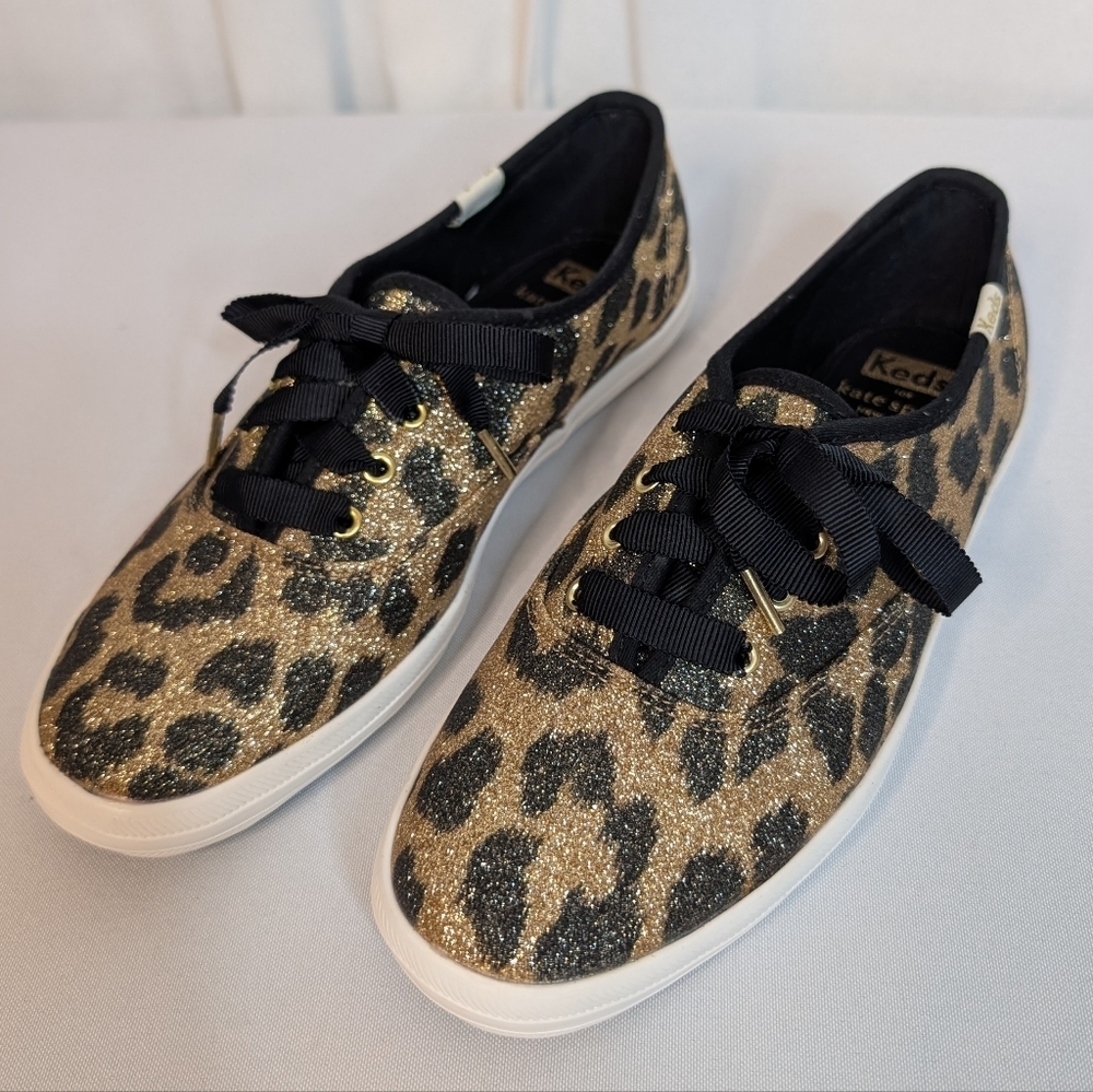 Keds x Kate Spade Glitter Leopard Sneakers Gold Black Ribbon Laces Size 6 EUC - Picture 14 of 14